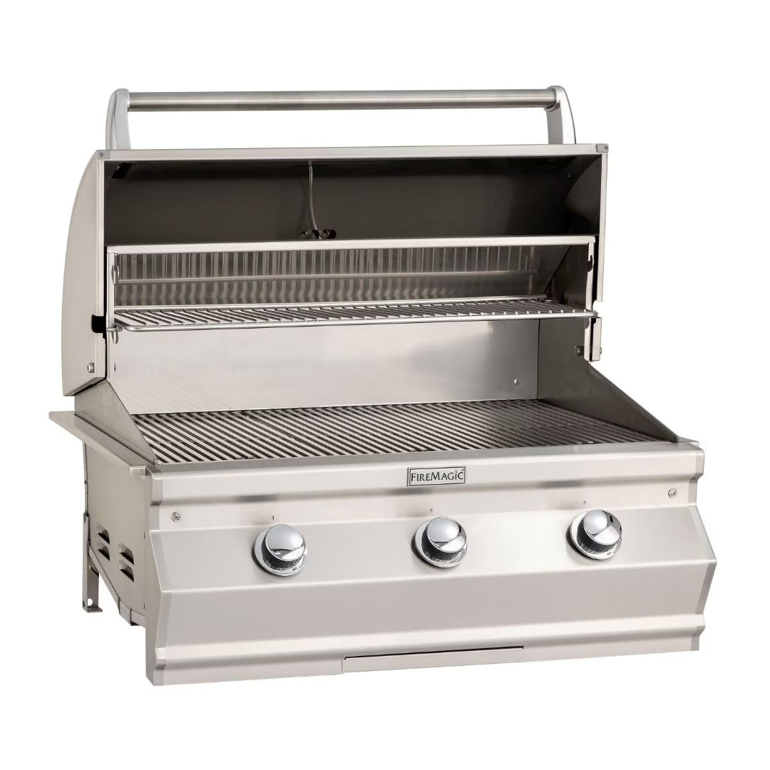 FireMagic Choice C540i stainless steel 3-burner built-in drop-in gas grill head with open hood, upper warming rack and stainless cooking grates for outdoor kitchen island replacement
