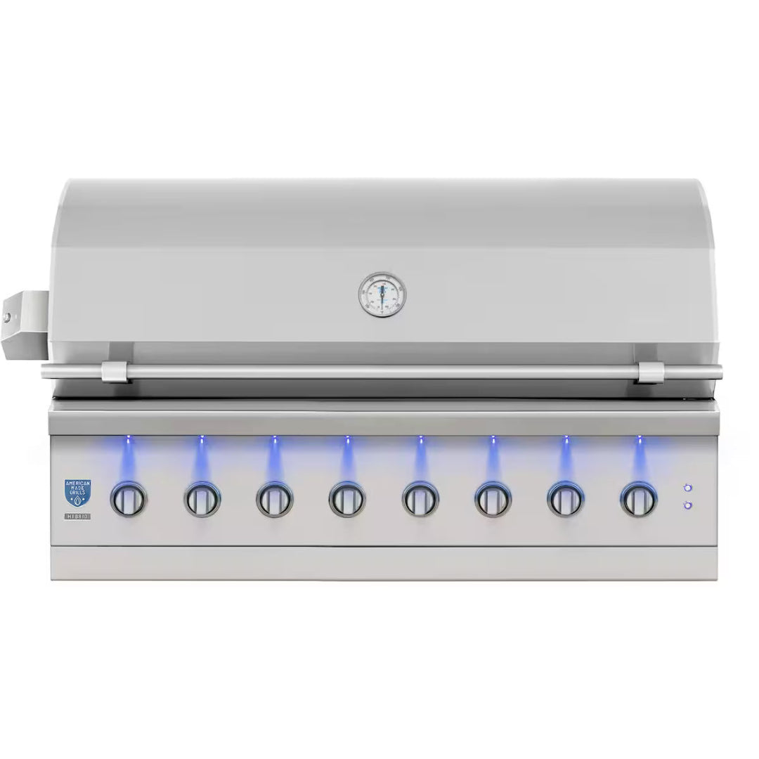 Built-in grill, American Made Grills, Encore Series, 54-inch hybrid with LED-lit knobs and analog thermometer