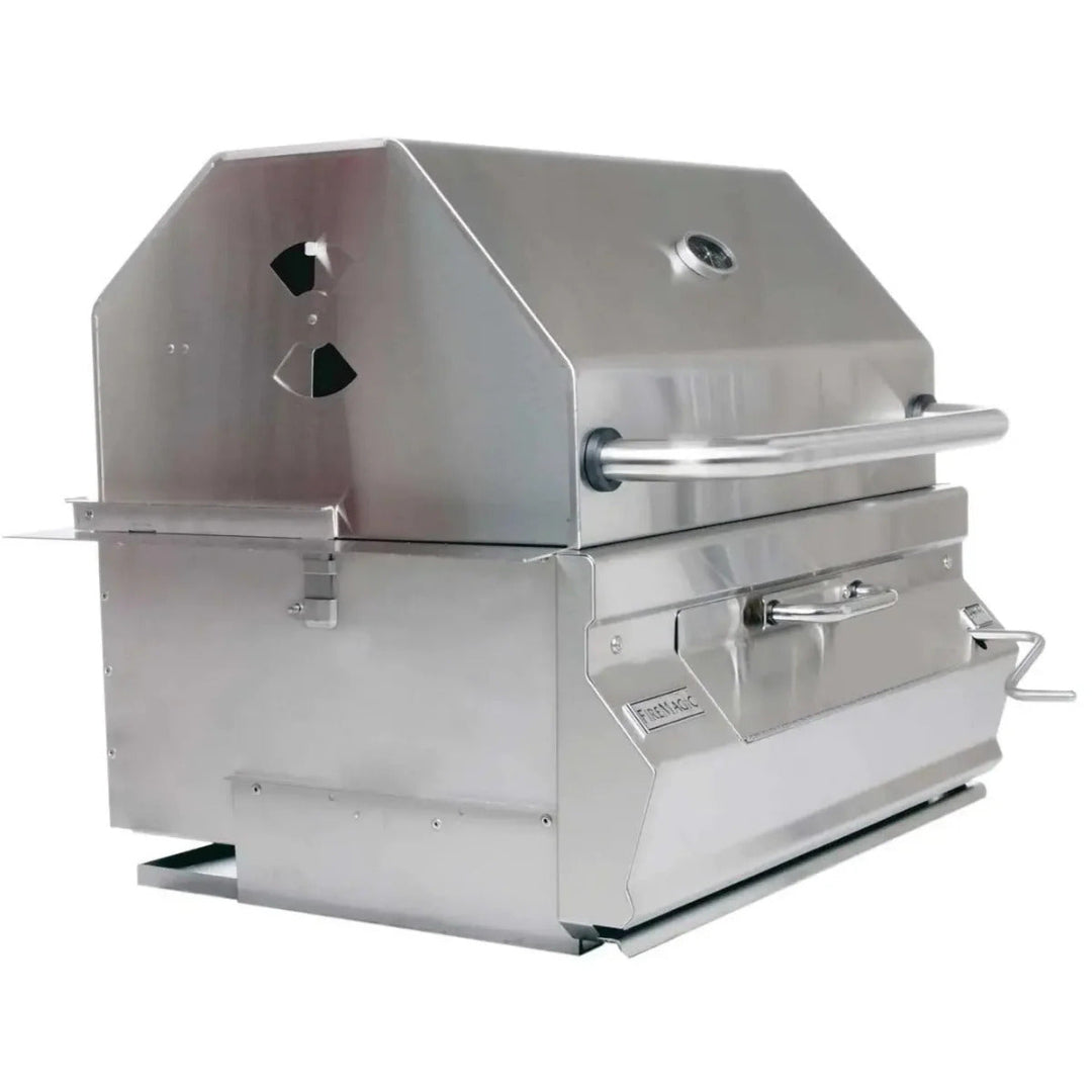 Fire Magic 30-inch stainless steel charcoal grill head — built-in drop-in outdoor kitchen grill with lid thermometer, stainless handle and front ash drawer