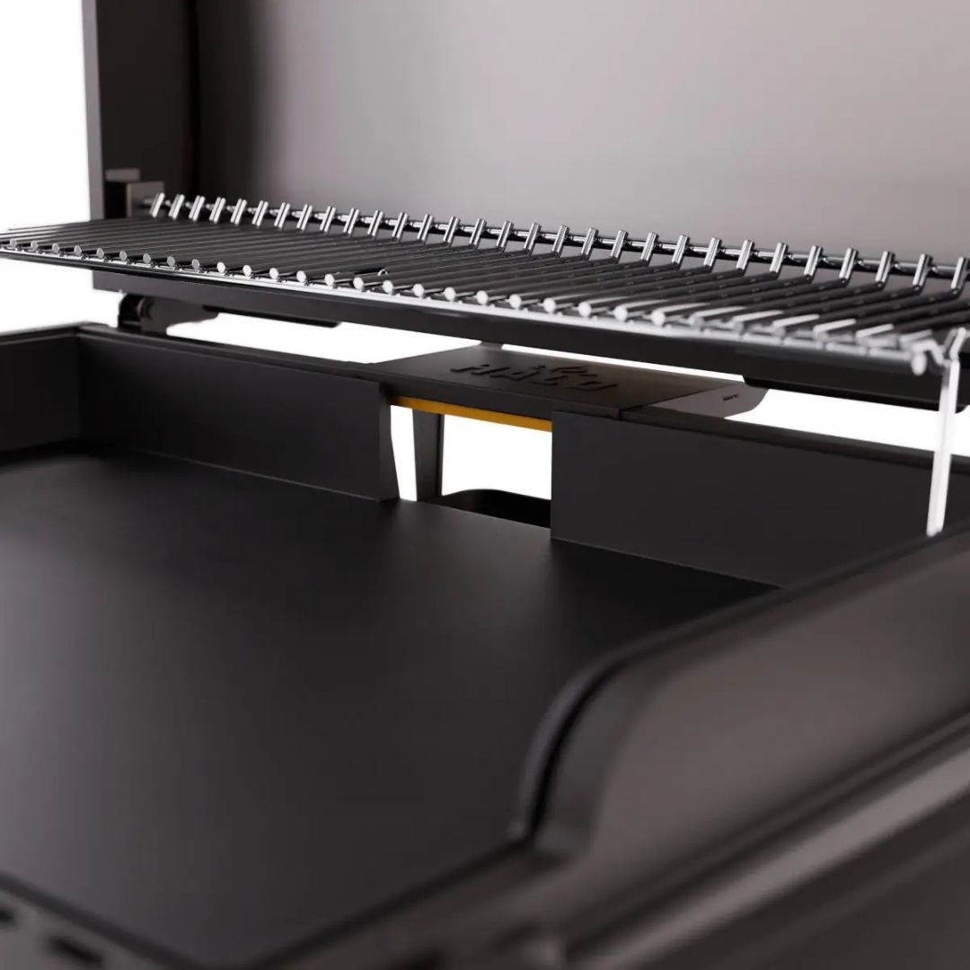 HALO Elite 3B Griddle HZ-1002-XNA close-up of black inset griddle plate with swing-away stainless warming rack and XL rear grease trough
