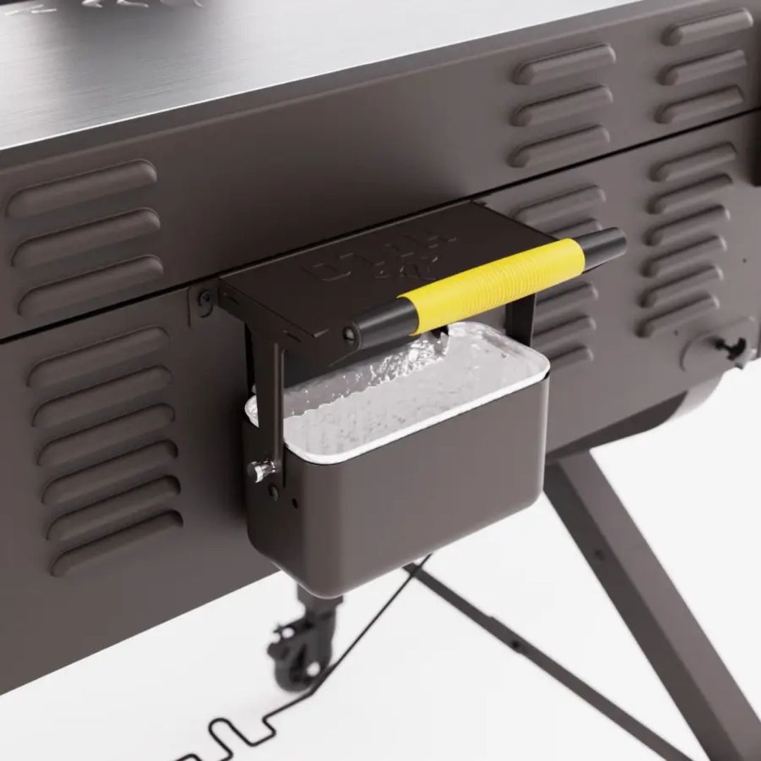 HALO HZ-3005 disposable aluminum grease cup foil liner installed in HALO Elite griddle grease bucket