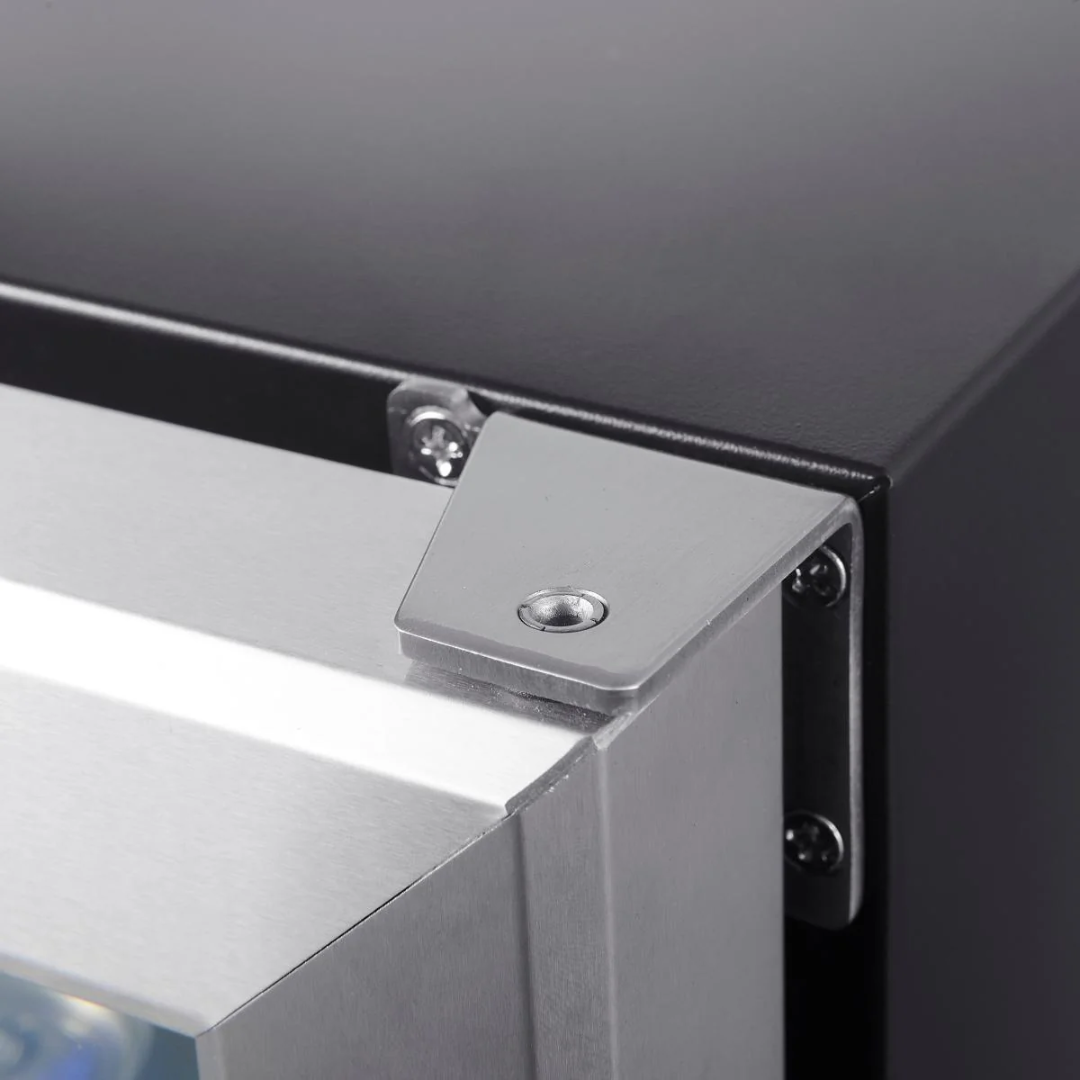 Stainless steel top corner hinge bracket replacement for Vine & Flame wine cooler and built-in beverage refrigerator door