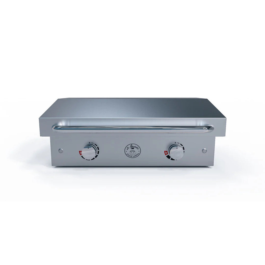  Le Griddle 2‑burner electric stainless steel flat-top griddle with stainless lid and front control knobs, model GEE75/GFLID752