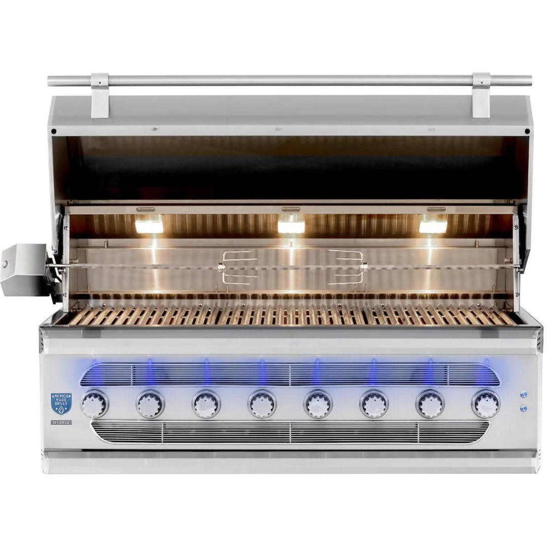 built-in grill american made grills muscle 54 inch natural gas model with lid open illuminated interior and led knobs