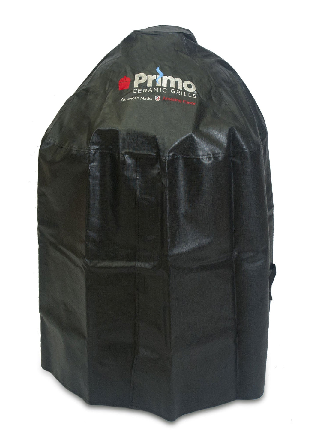 Primo Ceramic Grills PR409 heavy-duty black waterproof outdoor kamado grill cover for ceramic cooker, weather-resistant vinyl protective cover with Primo logo