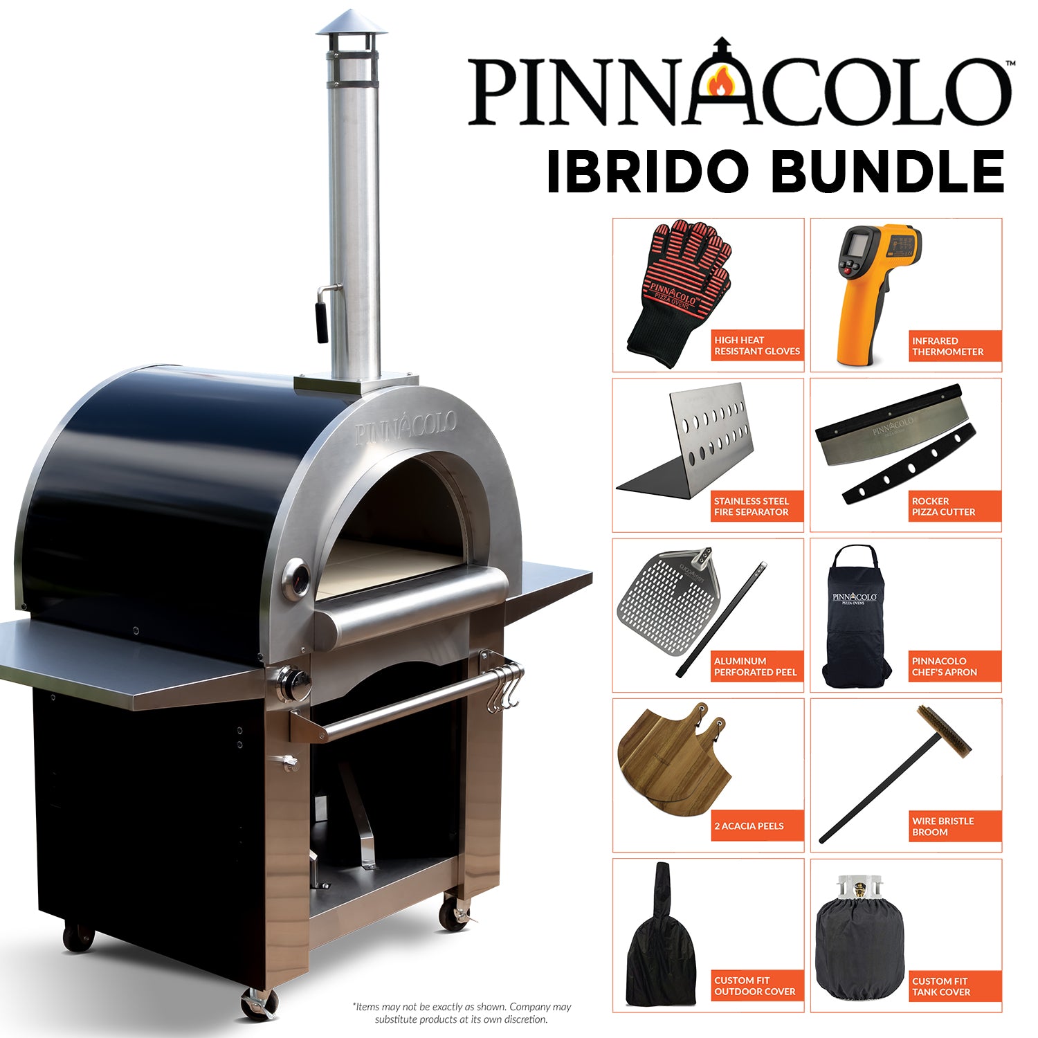 Pinnacolo Ibrido Hybrid Gas/Wood Pizza Oven with Cart, 35,000 BTU LP Burner & Premium Accessory Package - PPO-1-03