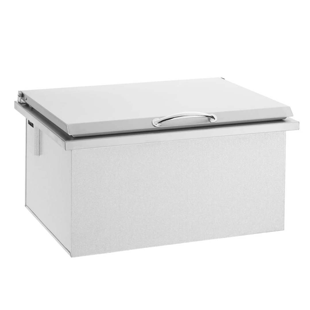 Trueflame TF-IC-28-A stainless steel built-in outdoor ice chest cooler with hinged lid and chrome handle